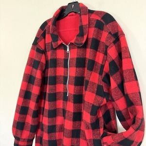 Vintage 90's Marlboro 1/4 Zip Reversible‎ Fleece Buffalo Check Pullover Men's L